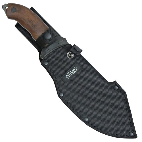 Walther, Outdoormesser, partieller Wellenschliff, G10/Walnussholz Griff, Scheide